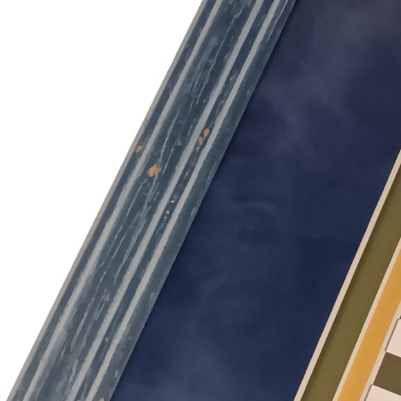 VTG Barbara Mock Sunflowers Print Matted Framed Blue Yellow Black & White Checks - Picture 13 of 15